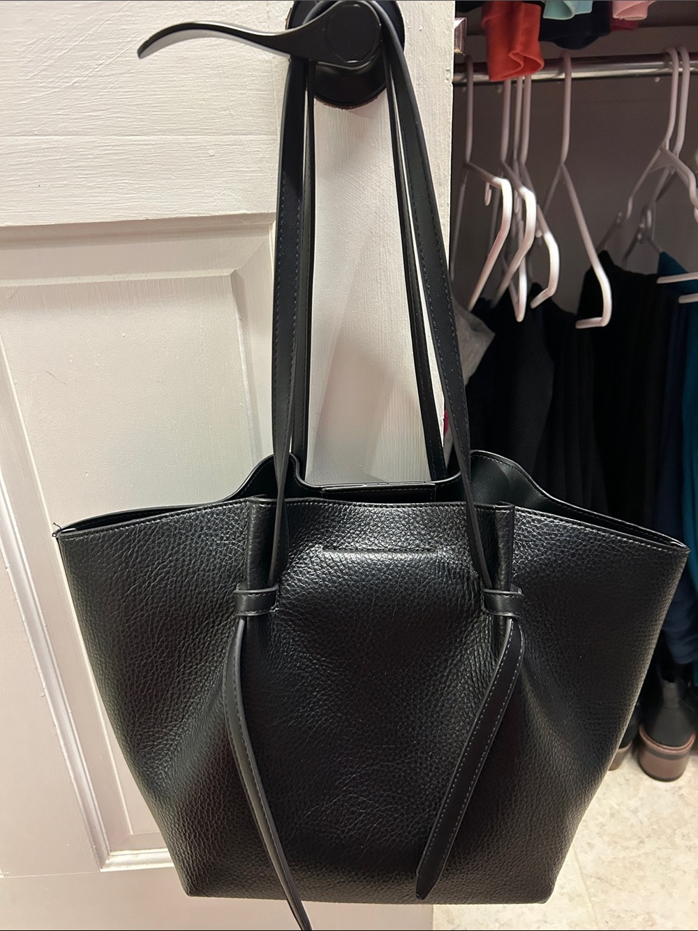 Classic Black Leather Tote Bag — GENTLY USED!
